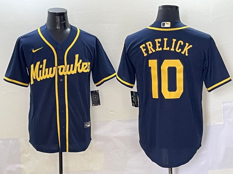 Men Milwaukee Brewers #10 Frelick Dark Blue Game 2025 Nike MLB Jersey style 1->milwaukee brewers->MLB Jersey